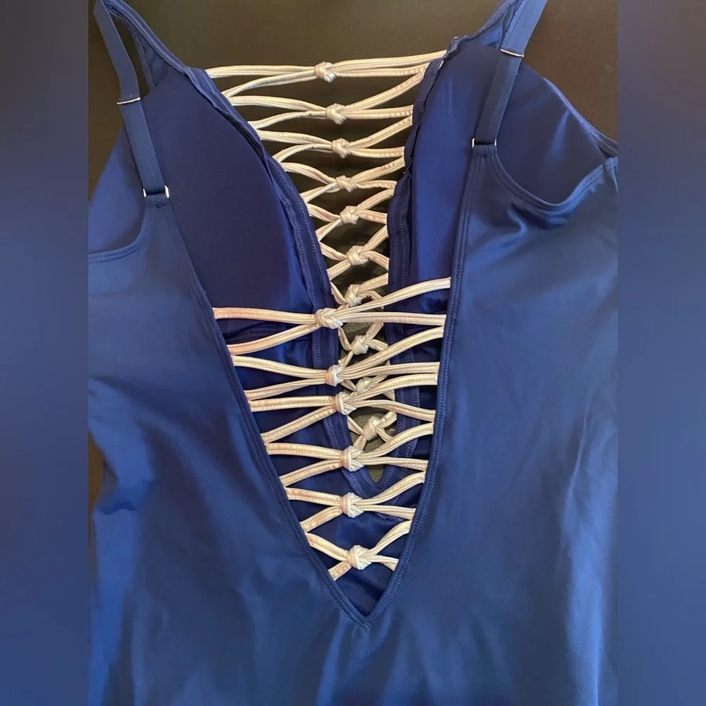 Bleu‎ Rod Beattie Blue Silver One Piece Swimsuit NWT $109 Retail